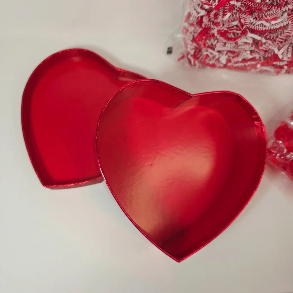 Valentine Heart Gift Box Set w/ Fillers – Glitter Heart Box, Gems & Paper Shred